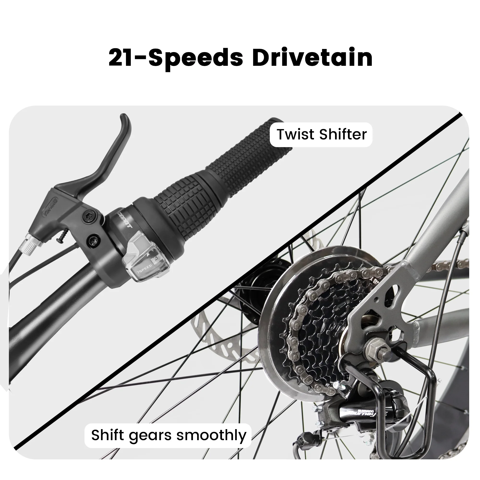 26 Inch Fat Tires Mountain Bike, 26x4" Wide Wheels, 21-Speed Mens Womens Trail Beach Snow Commuter City Mountain Bike, Carbon Steel Frame Disc Brakes Grip Shifter Front Fork Bicycles