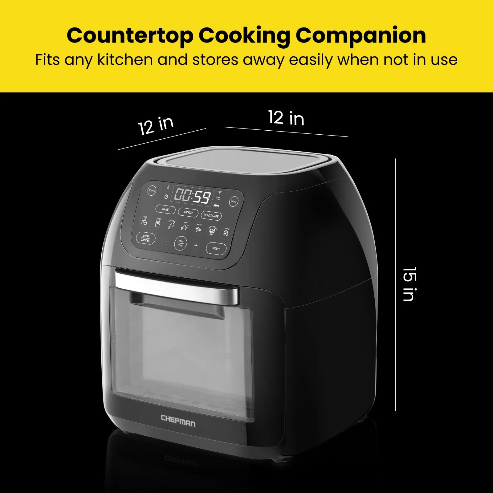 Chefman Multifunctional Digital 10 Qt. Air Fryer+ Rotisserie, Fry, Roast & Bake, 17 Presets - Black, New