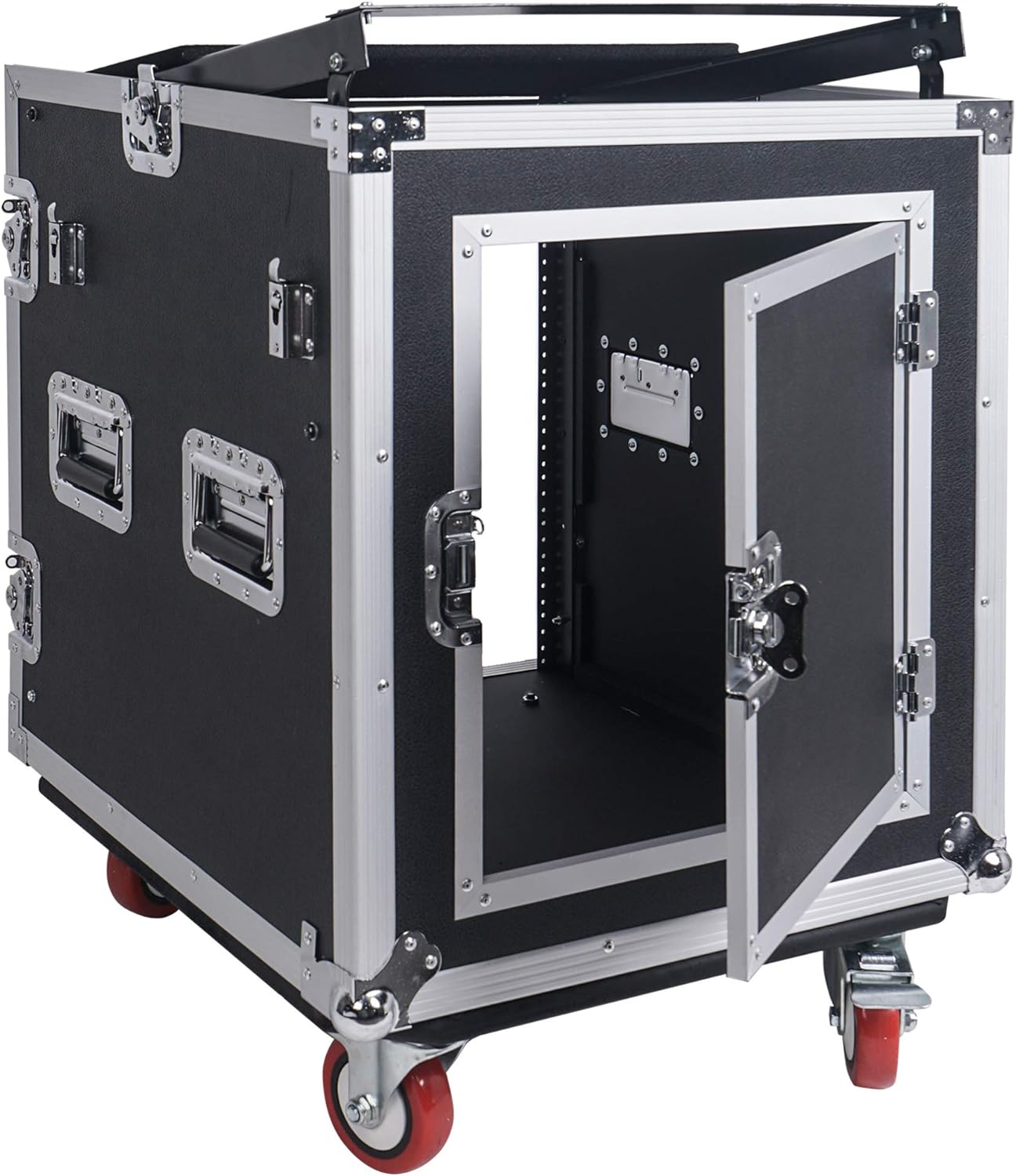 Sound Town 14U PA DJ Rack/Road ATA Case with 11U Slant Mixer Top, 20���� Rackable Depth, DJ Work Table and Casters, 14 Space Size, Pro Tour Grade (STMR-14UWT)