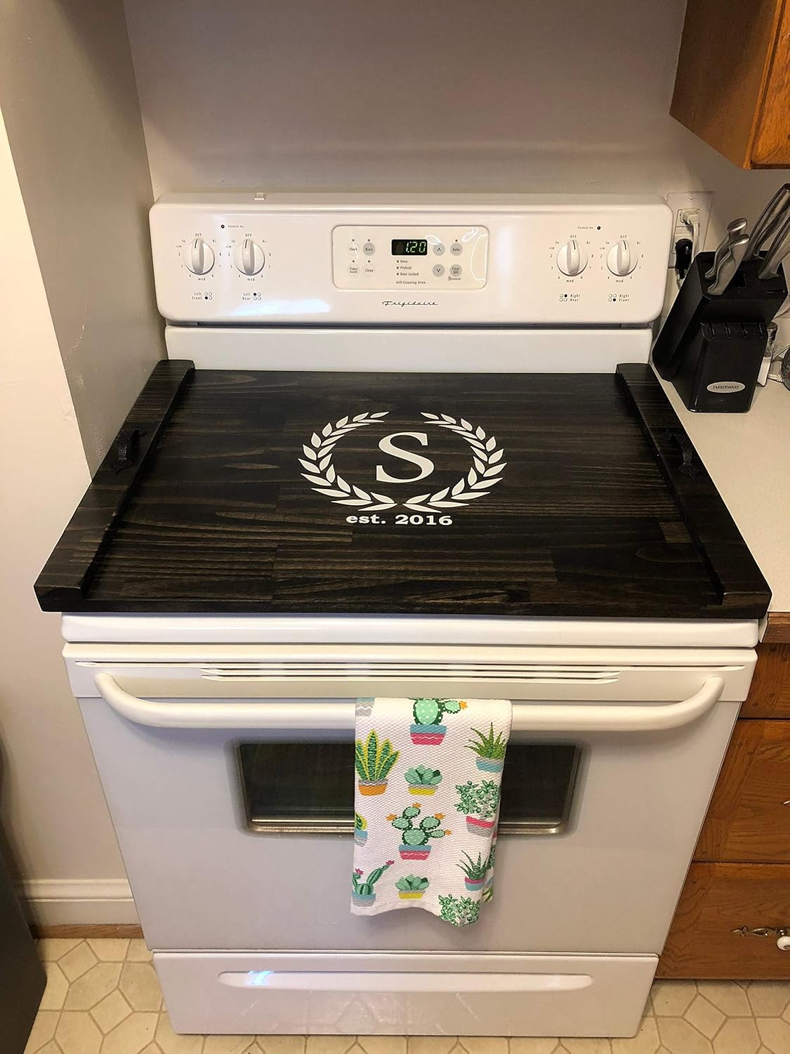 Rustic Stove Top Cover for Electric and Gas Stoves, Wooden Stove Tray, Personalized Noodle Board with Handles, Monogram Stove Cover Board, Wood Cooktop Tray, Decorative Range Tray, Stovetop Protector