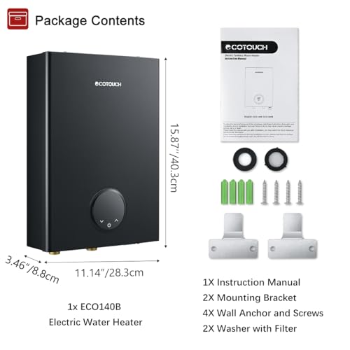 Tankless Water Heater Electric, ECOTOUCH 240V Point-of-Use Hot Water Heater Digital Display,On Demand Instant Hot Water Heater with Self-modulating,Overheating Protection