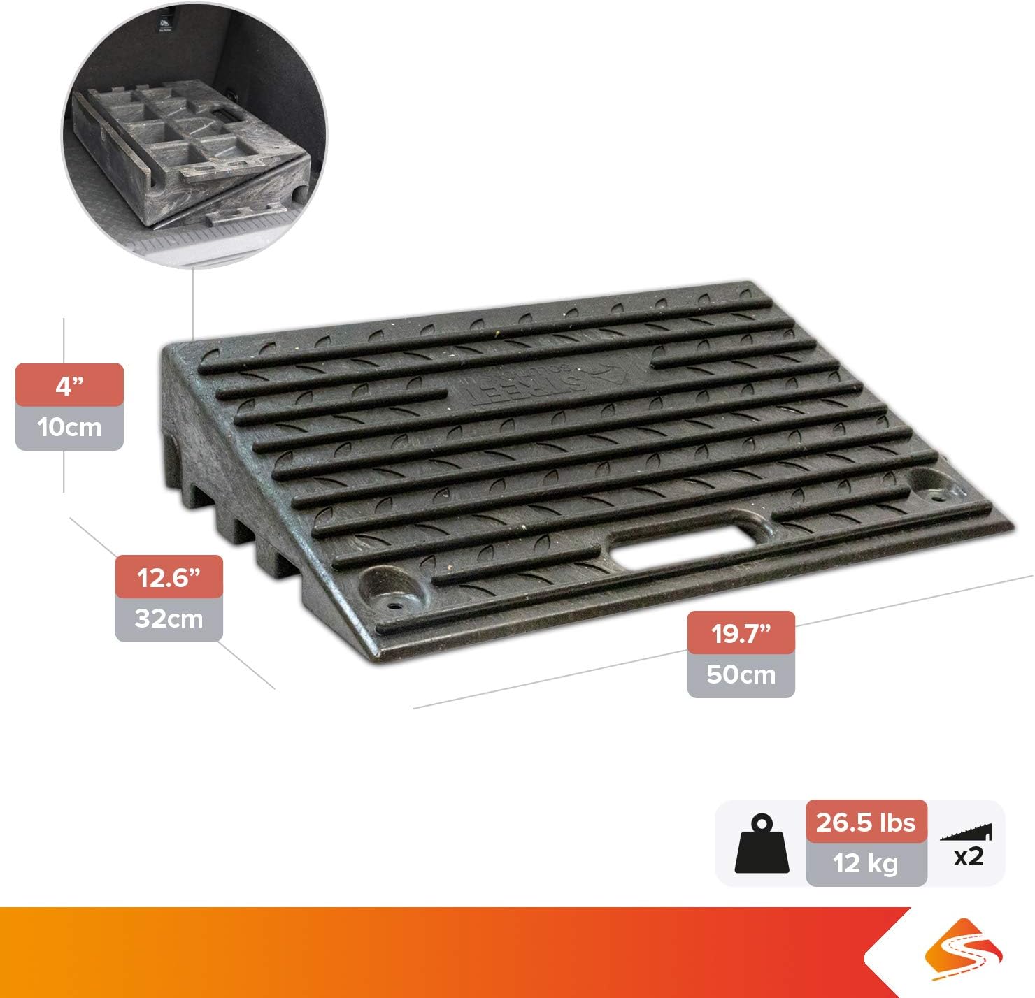 4 Inch Driveway Curb Ramp Pack of 2, Heavy Duty Rubber Ramps Perfect for Sidewalk, Low Cars, Curb Ramps for Motorhome, Truck, Shed Ramps, Pets & Wheelchair Threshold Ramp