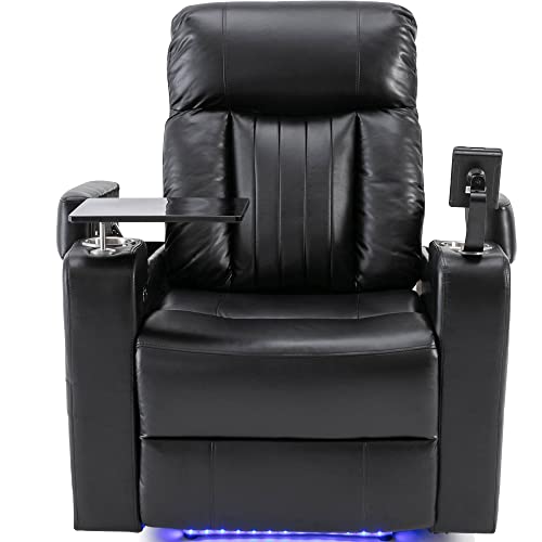 Merax Electric Recliner Chair with USB Charge Port, 360 Swivel Tray Table, Hand in-Arm Storage, and Cup Holders, Ambient Lighting - Ambient Lighting Gaming Recliner Chair Home Theater Seating(Brown)