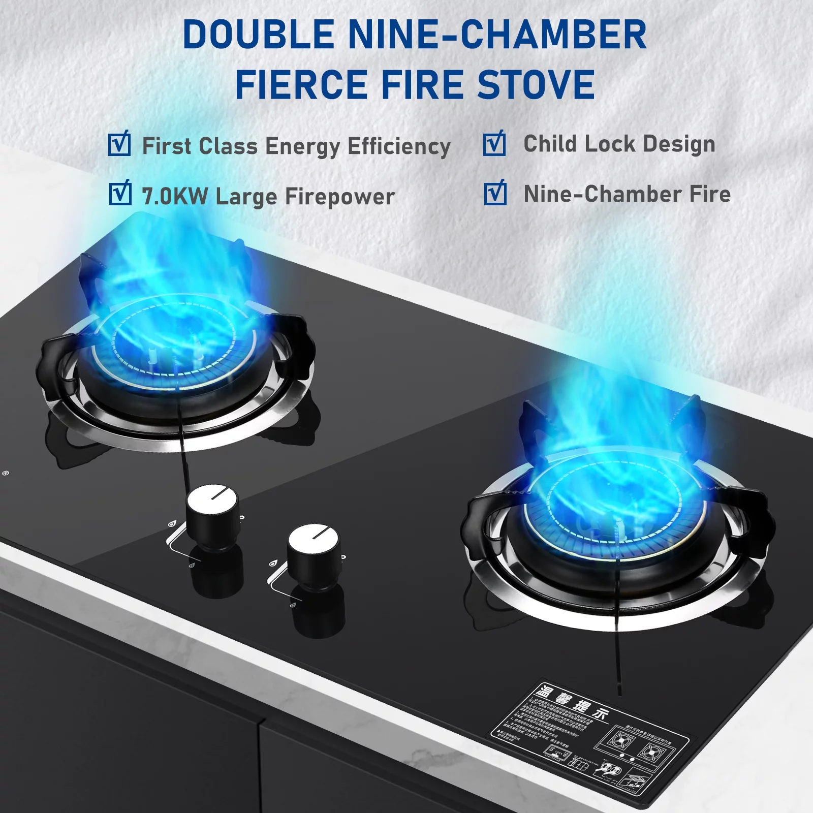 Double Burner Gas Stove Household Embedded Tempered Glass Liquefied Gas Cooker Kitchen Cooktop