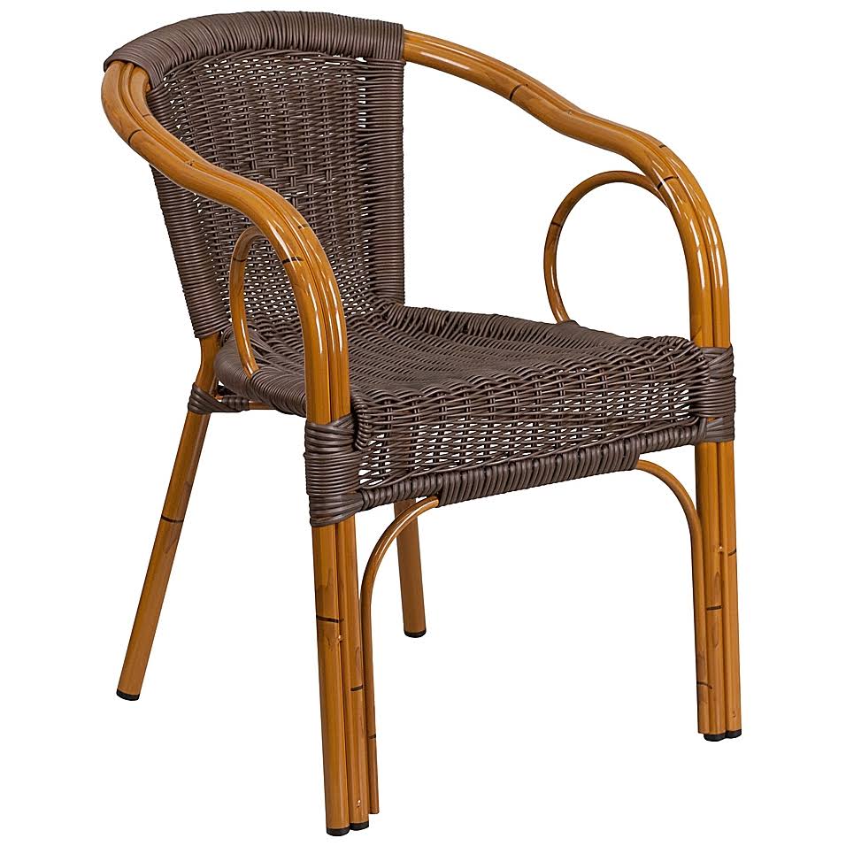 Flash Furniture Rattan Stackable Patio Arm Chairs in Brown/Natural (Set of 3)