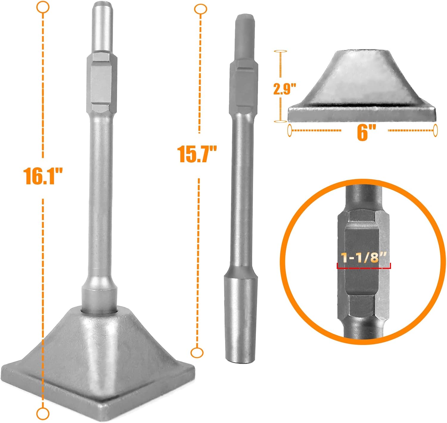 HIGOSPRO Jack Hammer 1-1/8 inch Tamper Shank and Plate, Dirt Tamper 6 x 6 inch Compactor Plate with Electric Chisel Dirt Compactor, Electric hammer Solid Compactor for Breaker Hammer