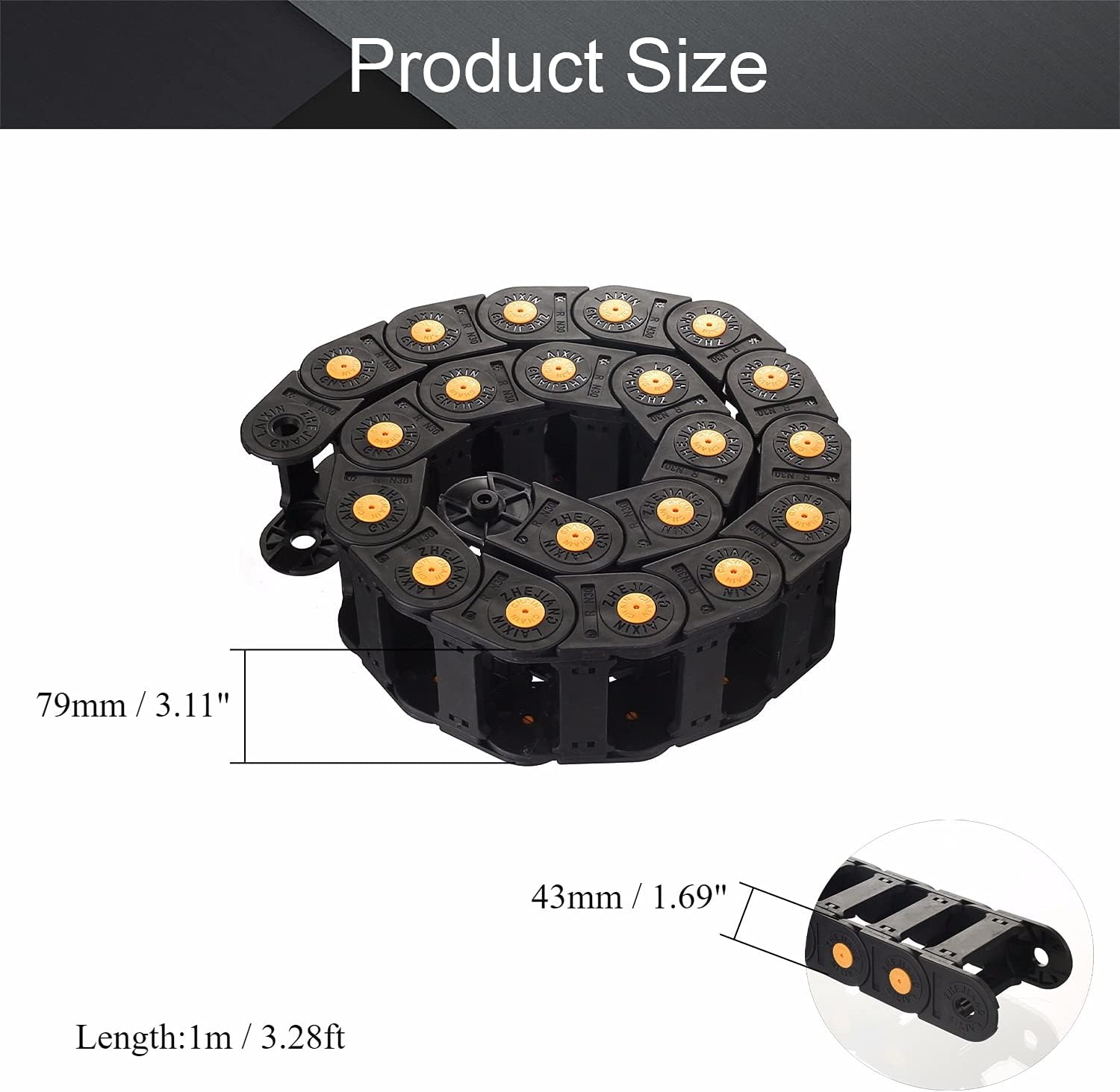 Fielect Drag Chain Cable Carrier Open Type with End Connectors R100 35X100mm 1 Meter Plastic for Electrical CNC Router Machines Black 1Pcs