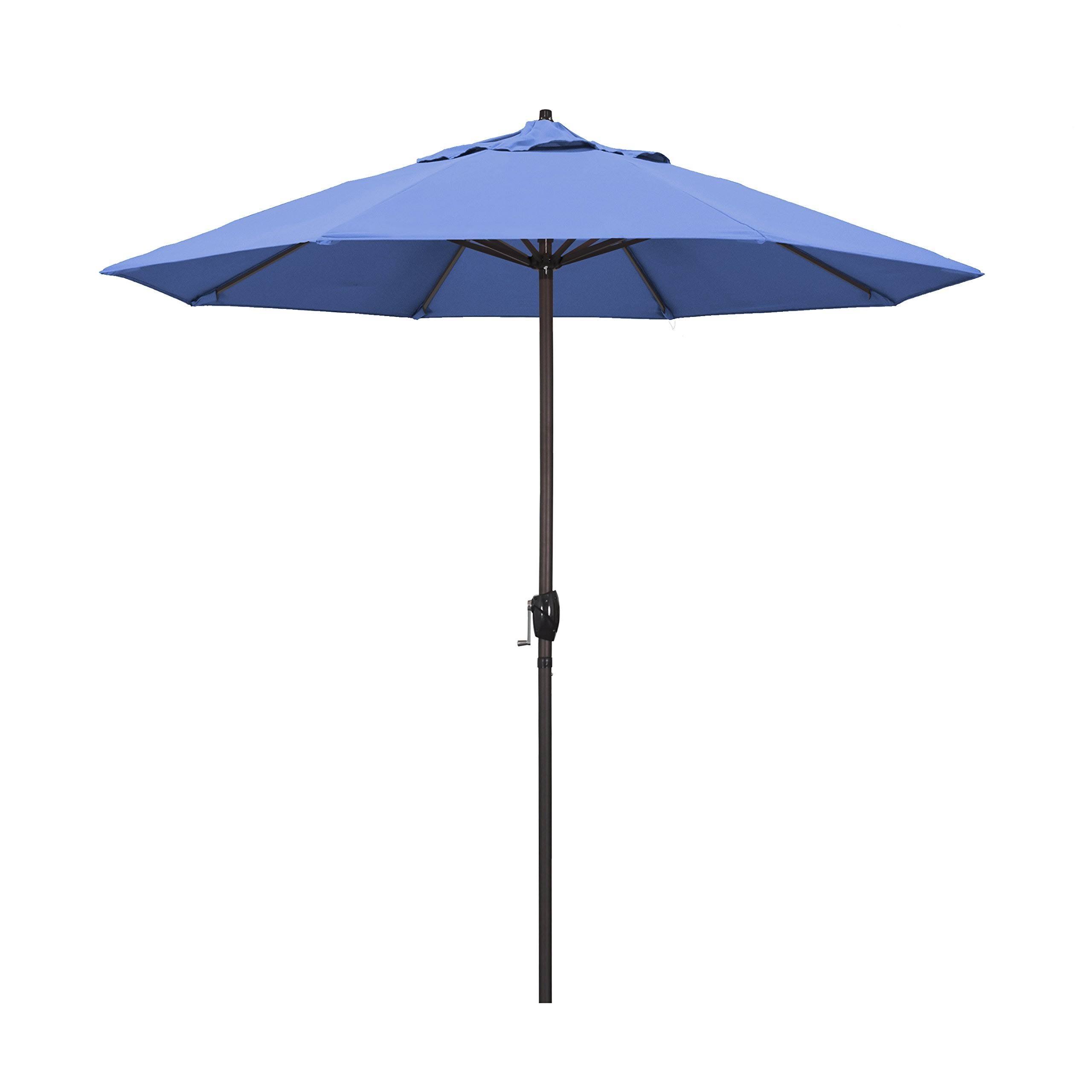 California Umbrella 9 ft. Aluminum Market Auto Tilt Crank Lift Bronze Patio Umbrella in Frost Blue Olefin