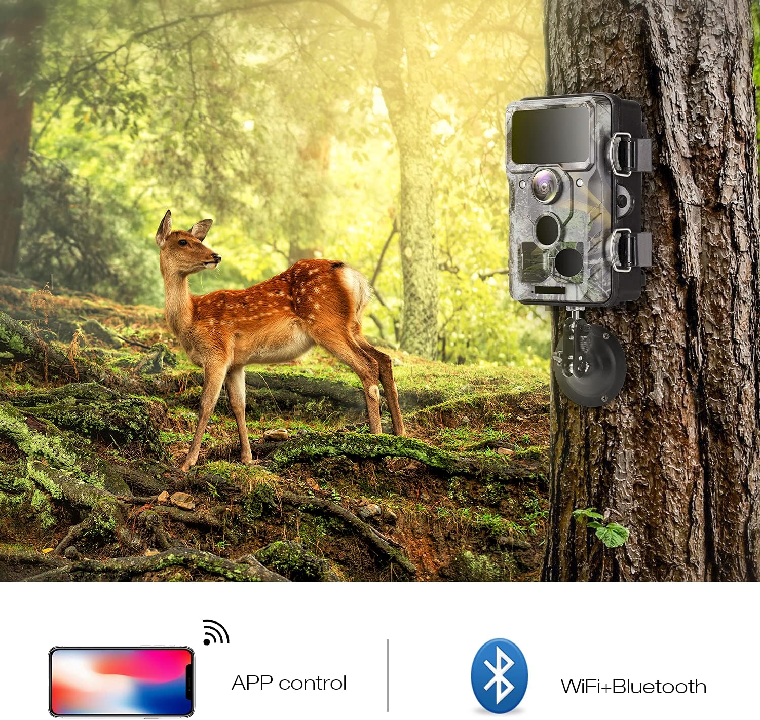 WiFi Trail Camera 20MP 1296P - Bluetooth Hunting Game Camera with Night Vision Motion Activated Waterproof IP66 for Outdoor Wildlife Scouting Animal Game Camera