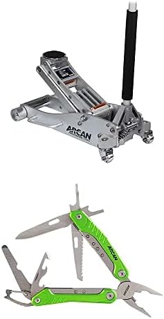 Arcan 3-Ton Quick Rise Aluminum Floor Jack with Dual Pump Pistons & Reinforced Lifting Arm and Arcan 12 in 1 Multitool with Nylon Sheath