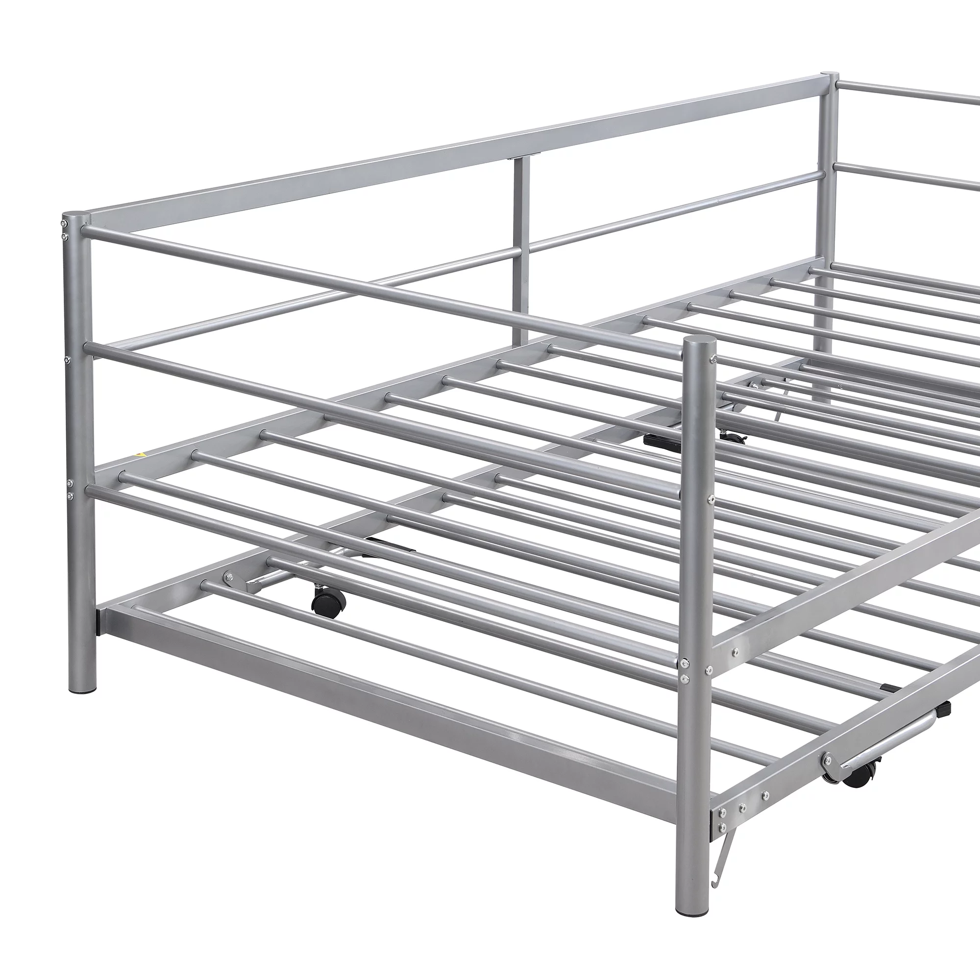 Euroco Metal Twin Size Platform Bed, Convertible Daybed with Trundle Bed, Pop Up Trundle for Guests and Extra Storage, Silver