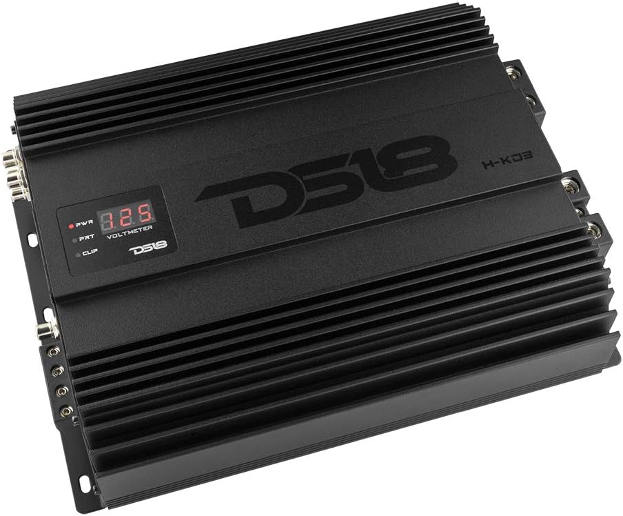 DS18 H-KO3 Korean Half Bridge 1-Channel Monoblock Car Audio Amplifier with Voltmeter and Clip Indicator, 3000 Watts Rms - Remote BASS Knob Included
