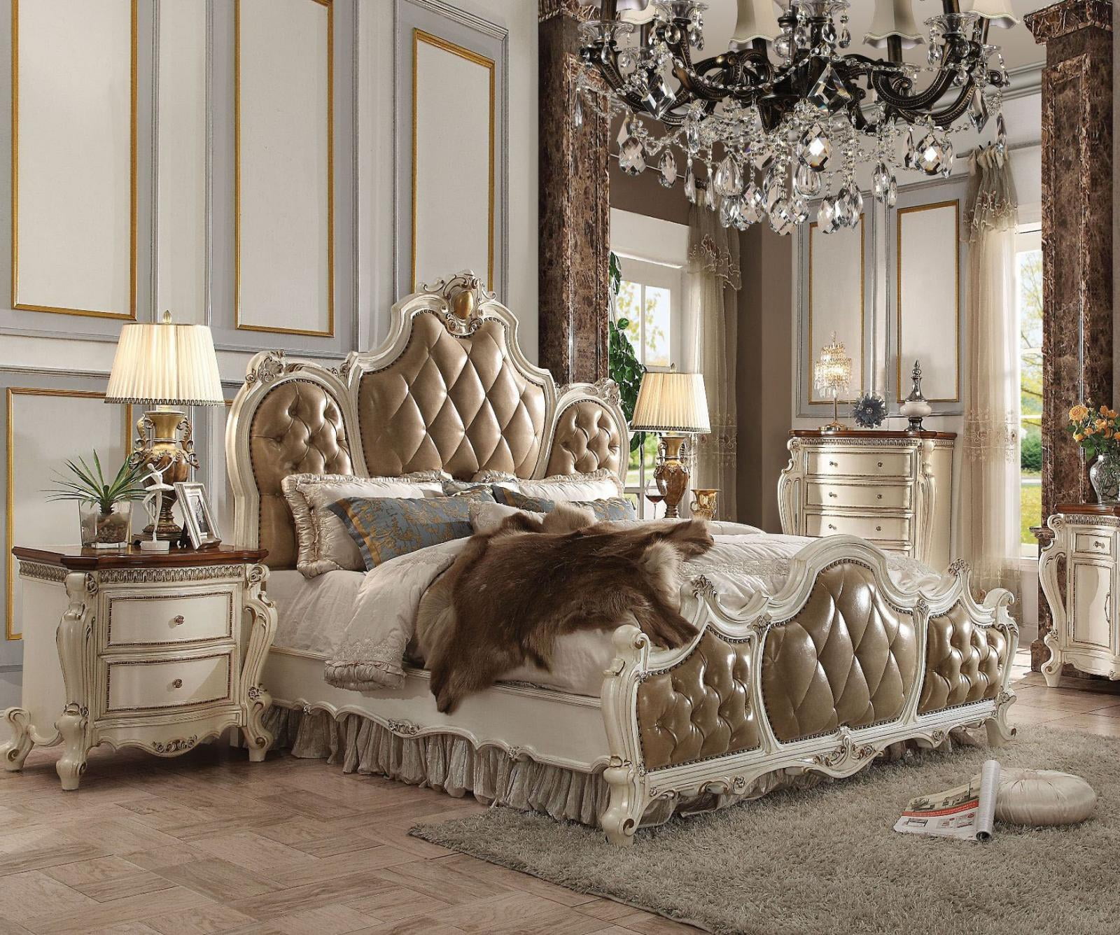 Acme Furniture 26900Q Picardy Antique Pearl & Brown Upholstered Queen Bed Set 3P - Curated Treasures Market