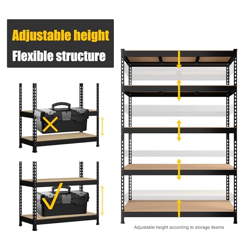 PrimeZone 2 Pack Storage Shelves 48" x 24" x 72" - 5 Tier Heavy Duty Adjustable Garage Storage Shelving, Metal Storage Utility Rack Shelf Unit for Warehouse Pantry Closet Kitchen, Black