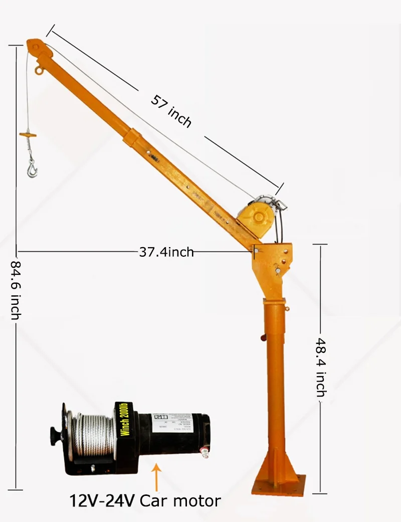 INTSUPERMAI Davit Crane 360 Swivel Electric Winch Truck-mounted Vehicle Crane Remote Control Hoist 1100BL 12V-24V - Curated Treasures Market