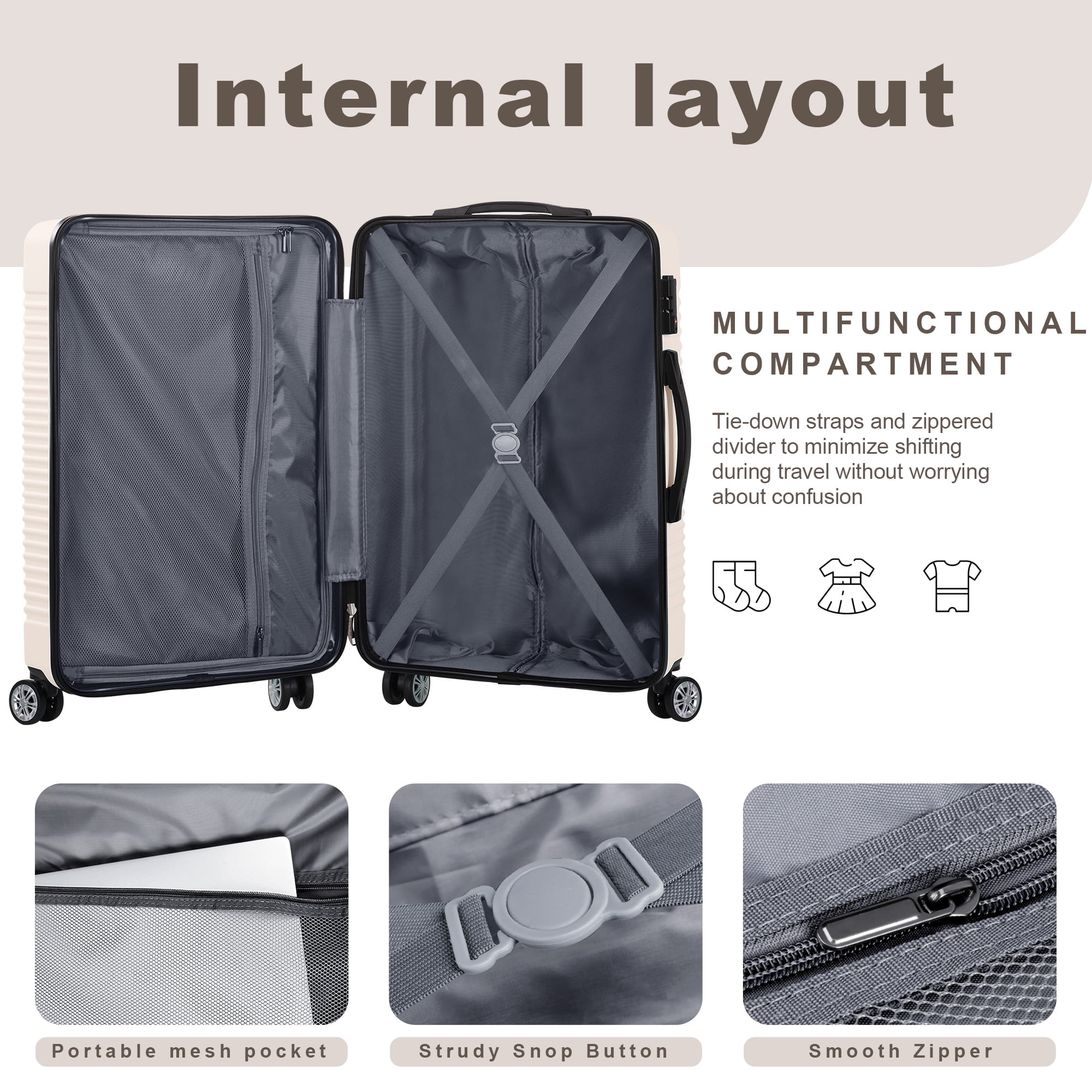 Sunbee Suitcase Set 3 Piece Luggage Set Carry On Hardside Luggage with TSA Lock Spinner Wheels