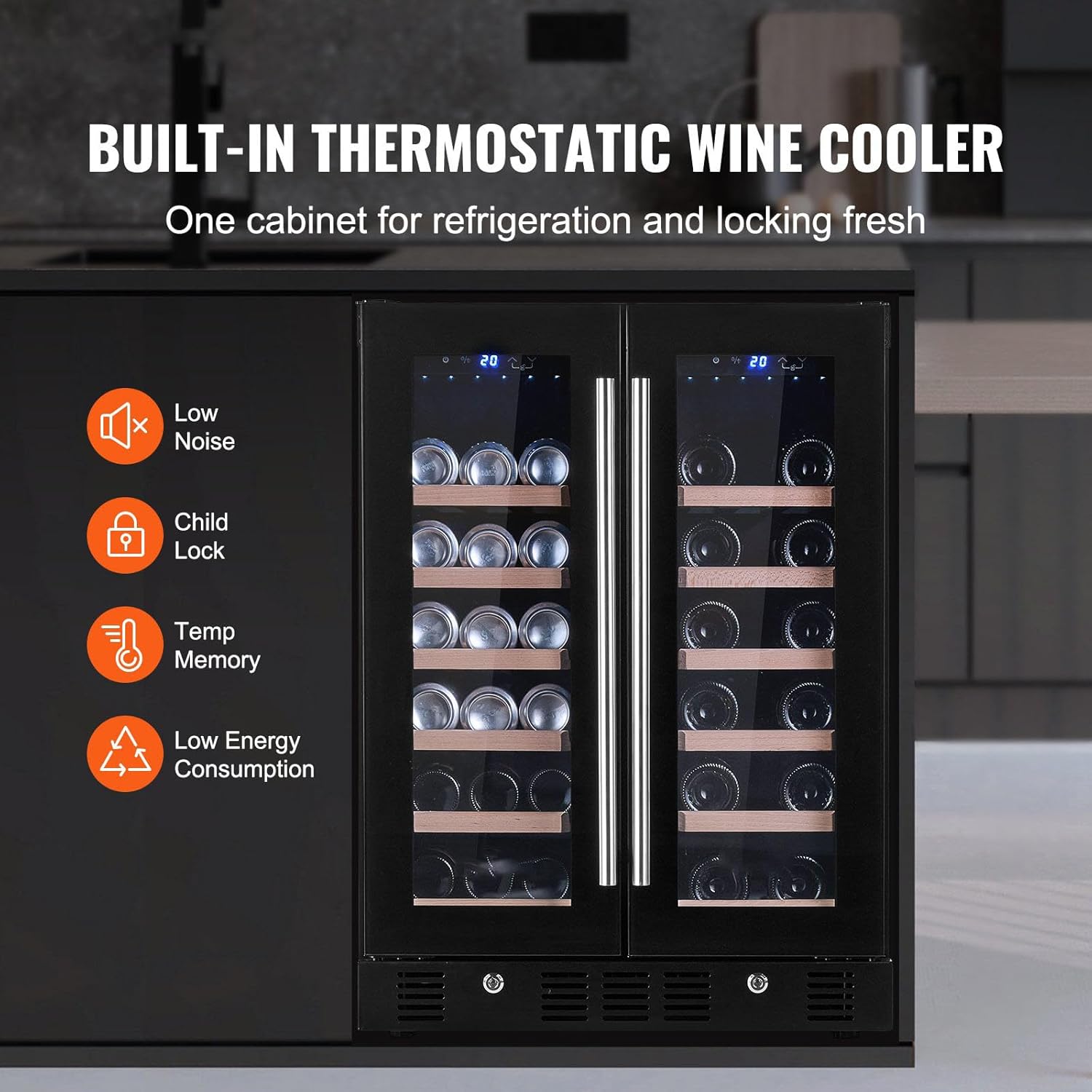 24 inch Wine and Beverage Refrigerator with Dual Zone Tempered Glass Door and Digital Temper Control - Built-in or Freestanding - ETL Certified