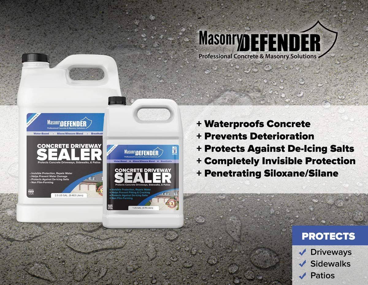 MasonryDefender 2.5 Gallon Penetrating Concrete Sealer for Driveways, Patios, Sidewalks - Clear Water-Based Silane Siloxane Seal