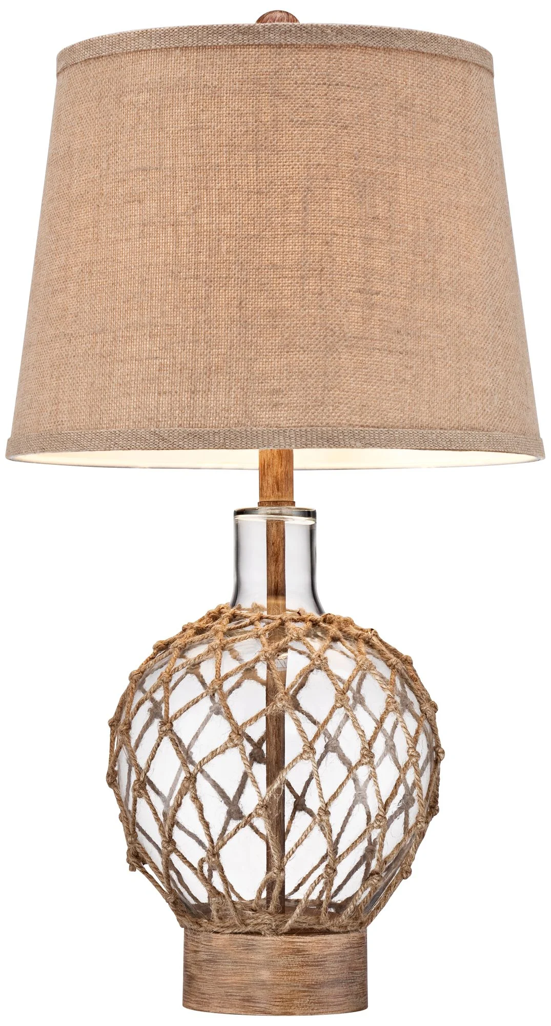 360 Lighting Coastal Table Lamps 27" Tall Set of 2 Rope and Clear Glass Jug Burlap Drum Shade for Living Room Family Bedroom Nightstand