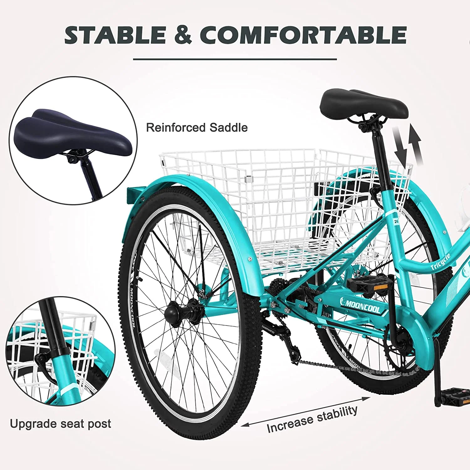 Lilypelle Adult Mountain Tricycle 24/26/27.5 Inch Low step through Mountain Bike Cruiser Trikes for Adults 7 Speed Three Wheel Trike Bike Bicycle with Large Basket