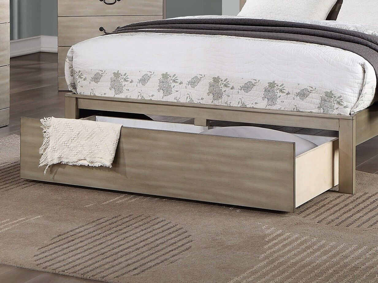 6pc Bedroom Set Classic Chic Cal King Size Bed w underbed Drawer Dresser Mirror Nightstands Chest Light Tan Finish Hue Furniture