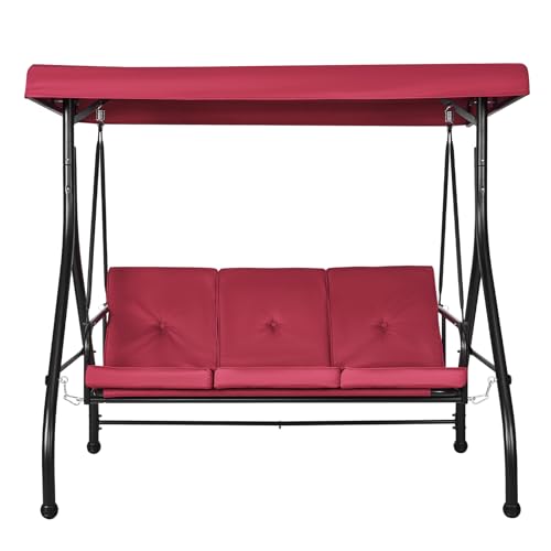 VEVOR 3-Seat Patio Swing Chair, Converting Canopy Swing, Outdoor Patio Porch with Adjustable Canopy, Removable Thick Cushion and Alloy Steel Frame, for Balcony, Backyard, Poolside, Brown