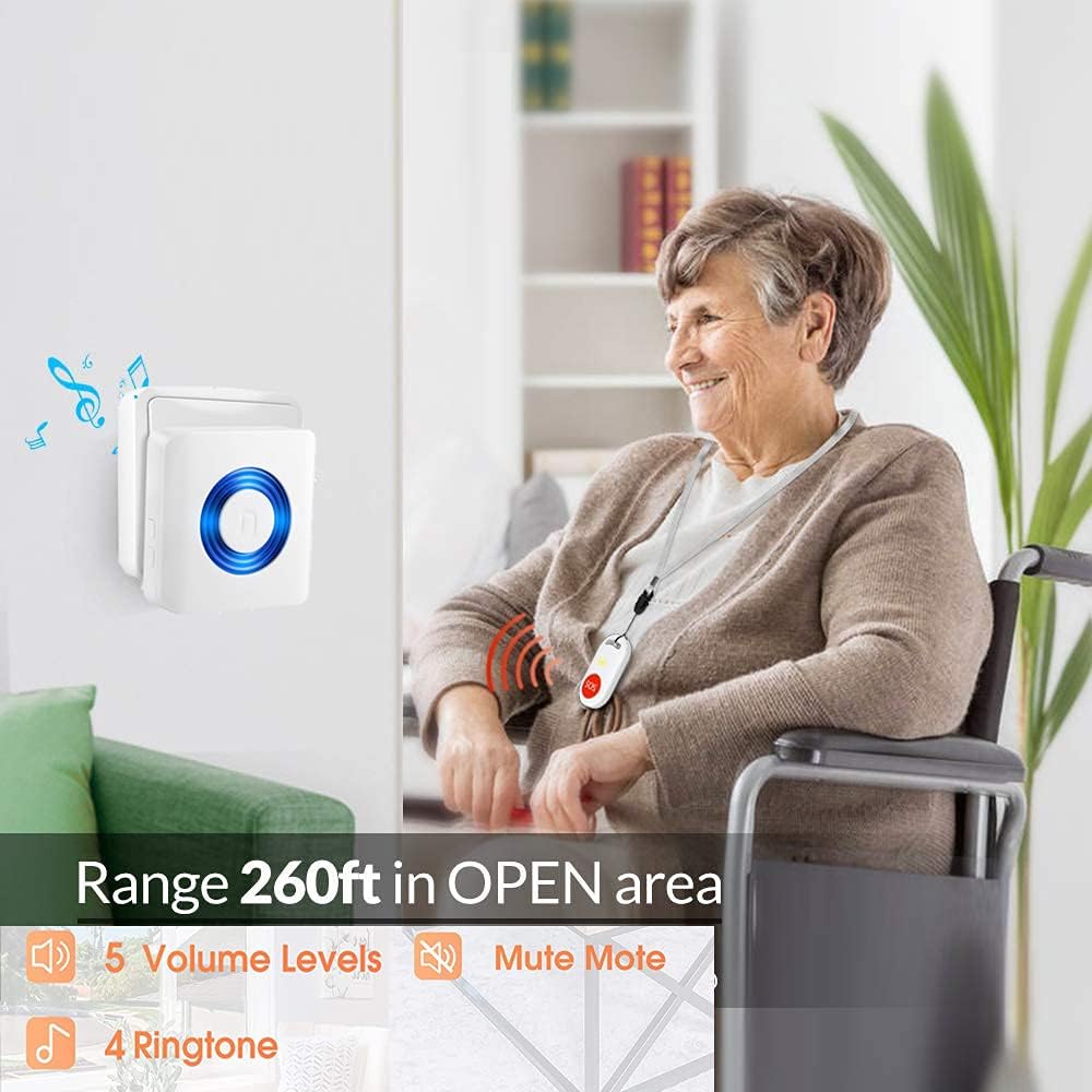 Caregiver Pager Wireless Motion Sensor Alert Room Bed Alarm and Fall Prevention for Elderly Dementia Patients (3Receivers+2Sensor)