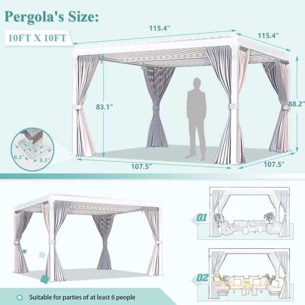 Erinnyees 10'10' Outdoor Louvered Pergola with Adjustable Aluminum Rainproof Roof, White