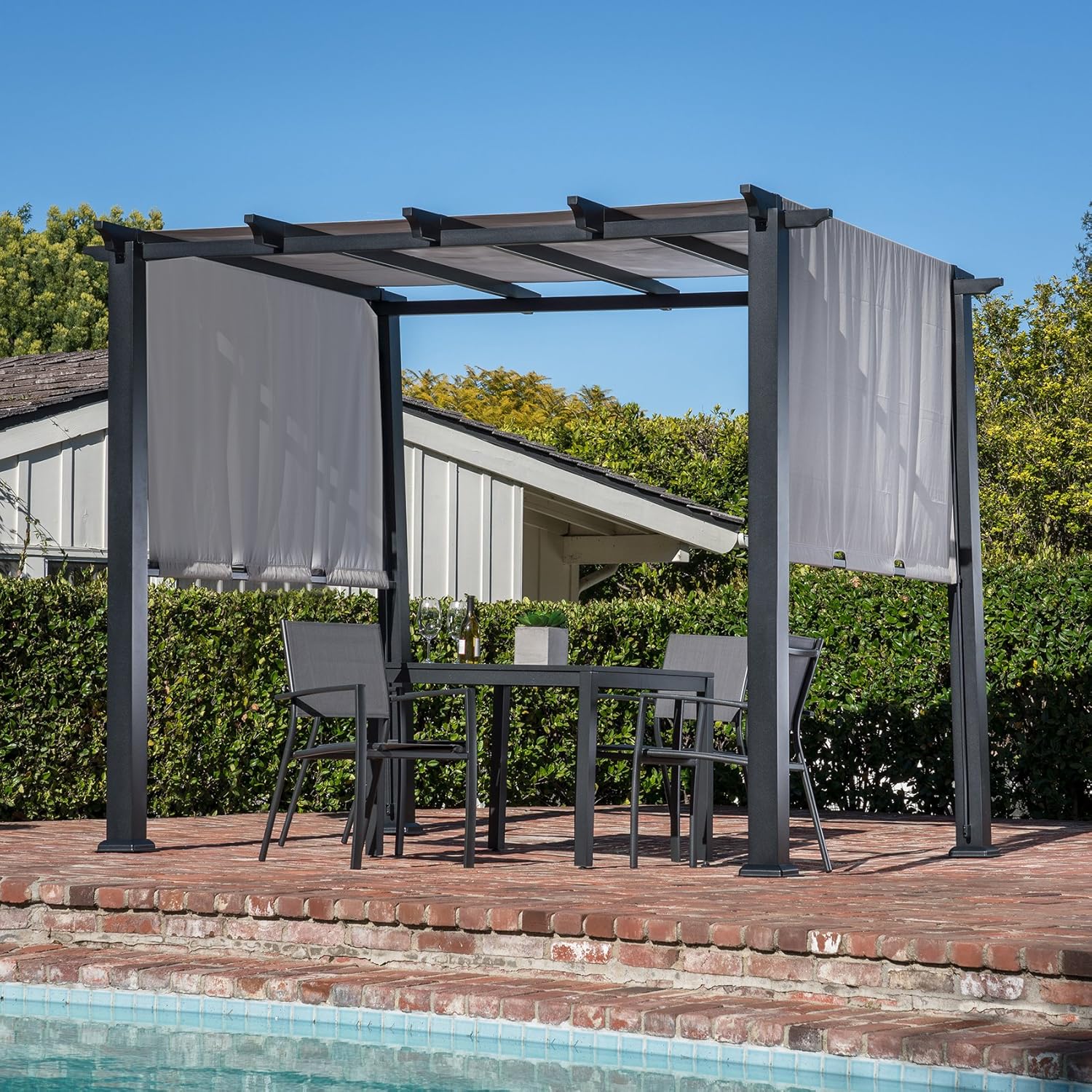 Hanover HAN 8 x 10 Ft. Metal Pergola with an Adjustable Gray Outdoor Canopy, Steel