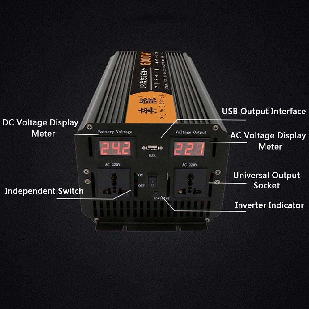 4000w Power Inverter Pure Sine Wave 12V24V DC to 230V/240V AC Converter-2AC Outlets Inverter with One USB Port for Caravan Camping Boat,24V