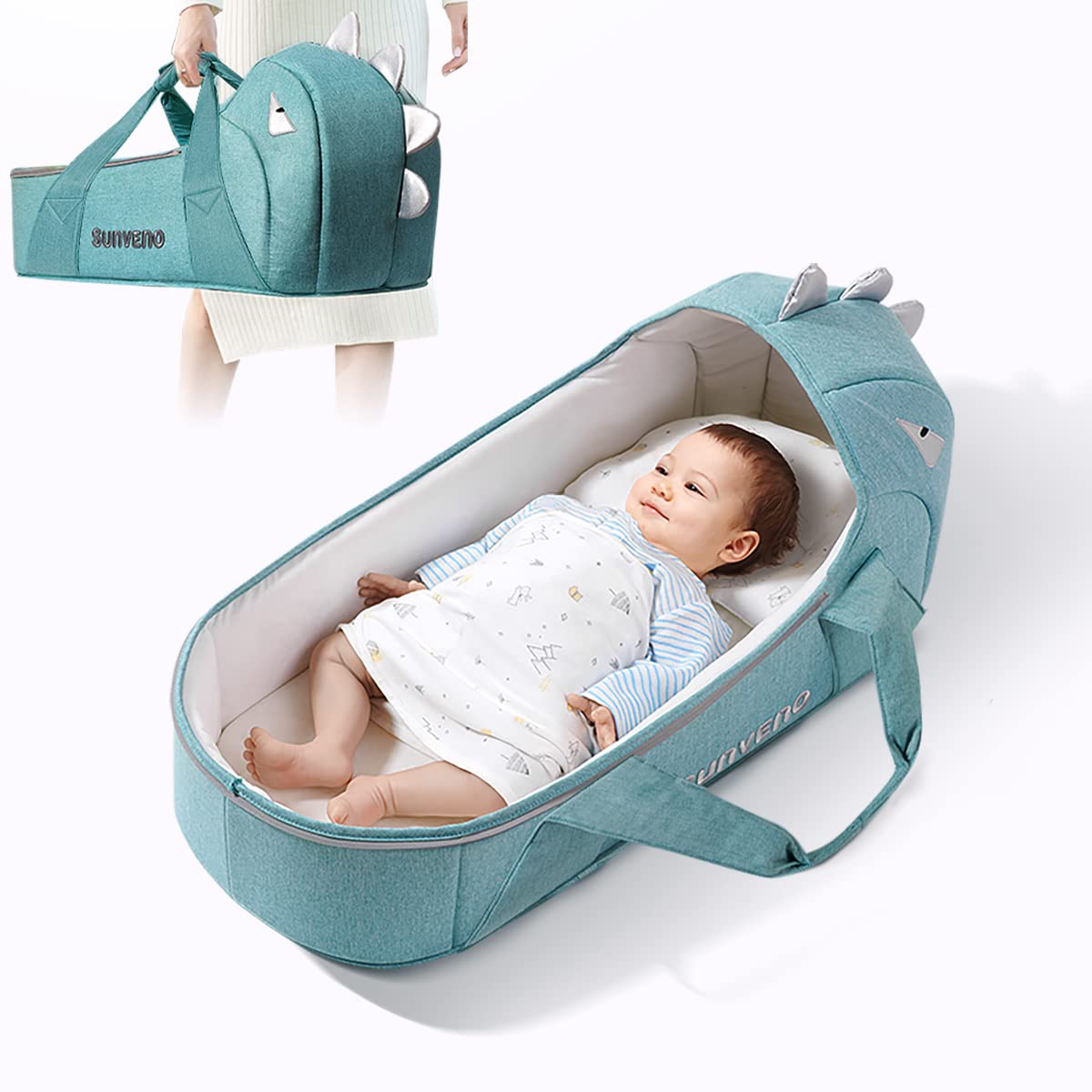 SUNVENO Baby Bed & Baby Lounger, Moses Basket Bassinet Bedside Sleeper Newborn Infant Travel Bed Carrycot for 0-12 Months (Gray)
