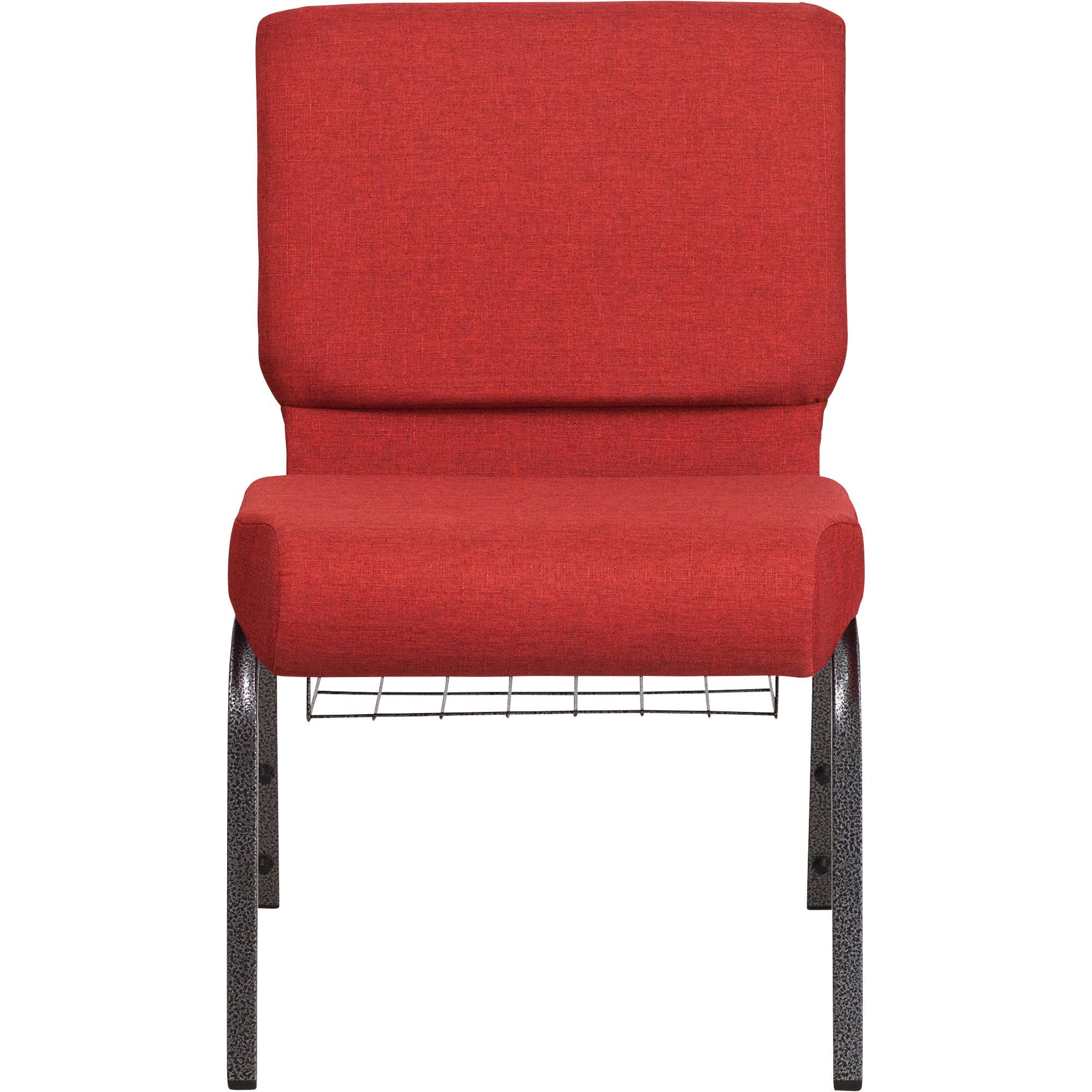 Flash Furniture Hercules Crimson Fabric Silver Vein Frame Church Chair with Cup Book Rack