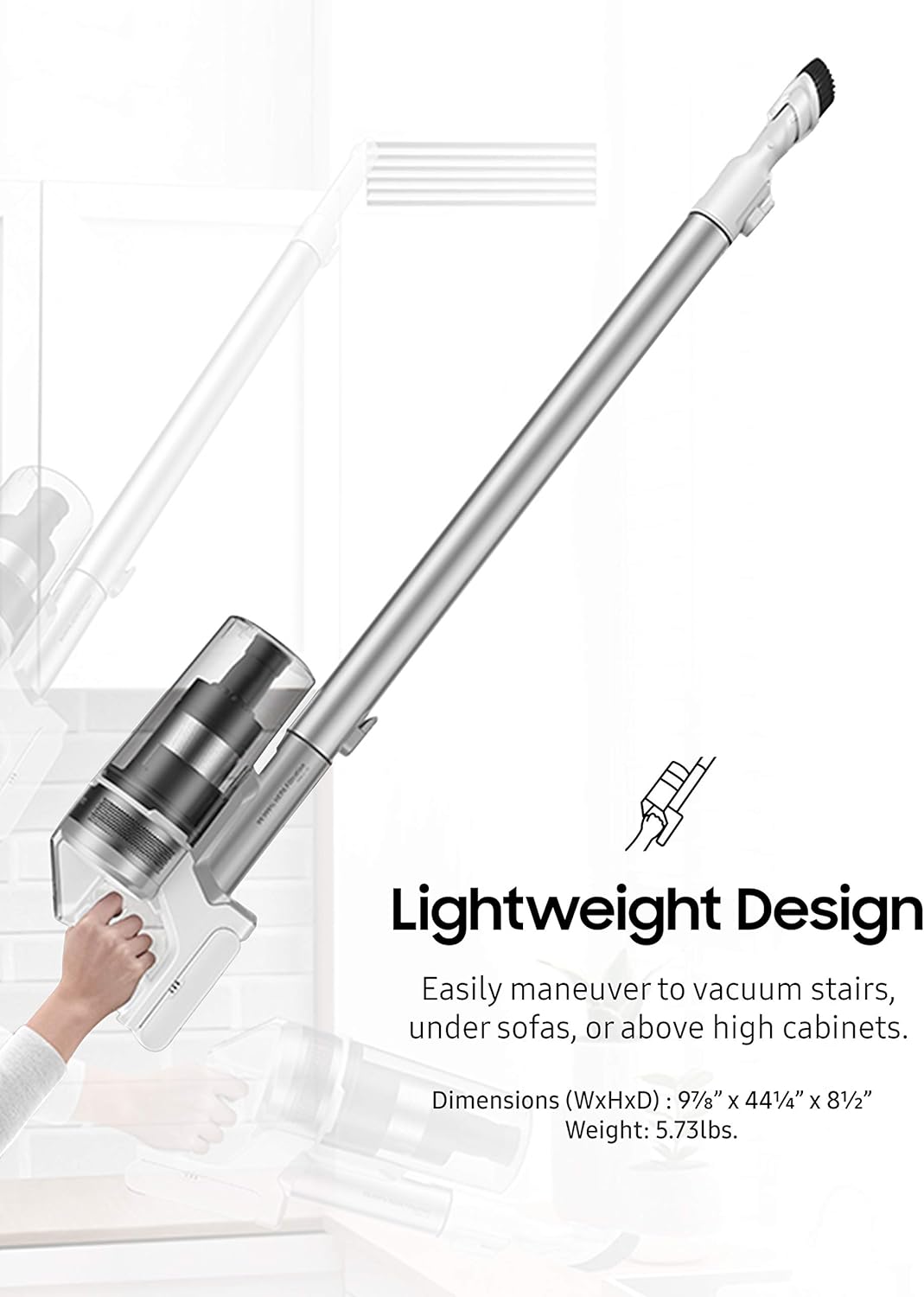 Samsung Jet 70 Pet Cordless Stick Vacuum Long Lasting Battery and 150 Air Watt Suction Power, Complete with Mini Motorized Tool, Violet