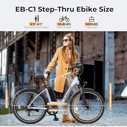 Electric Bike for Adults, 1000W Peak Ebike, 21.7MPH 50Miles City Cruiser Ebikes, 26" Step Thru Electric Bicycle with 48V Removable Battery, Adjustable Stem, Rear Rack, Front Suspension,7 Speed