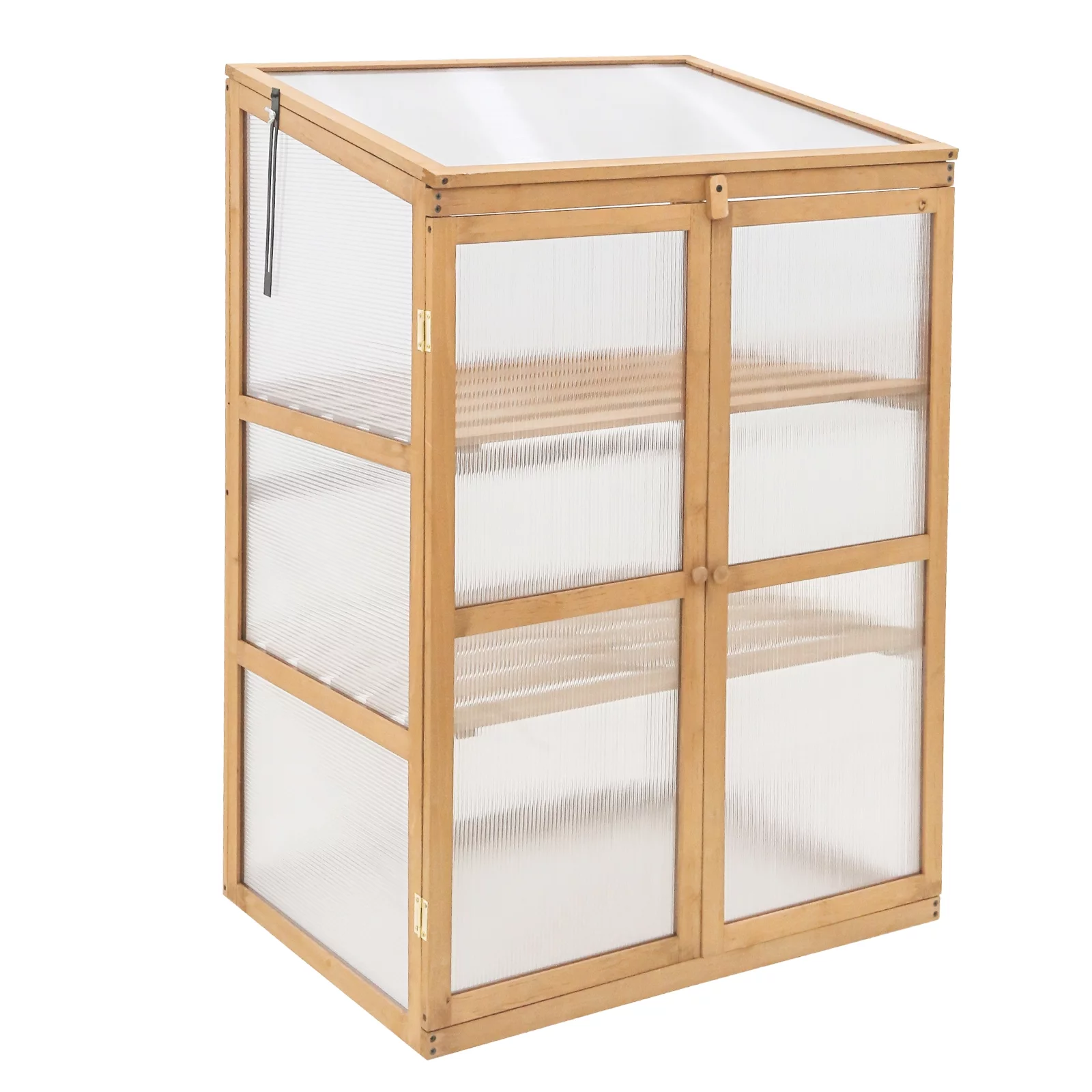 EAGLE PEAK Garden Cold Frame Greenhouse with Adjustable Shelves, 30.1x22.0x43.3in, Indoor & Outdoor Use, Wood Frame with PC Windows & Vented Roof, Natural
