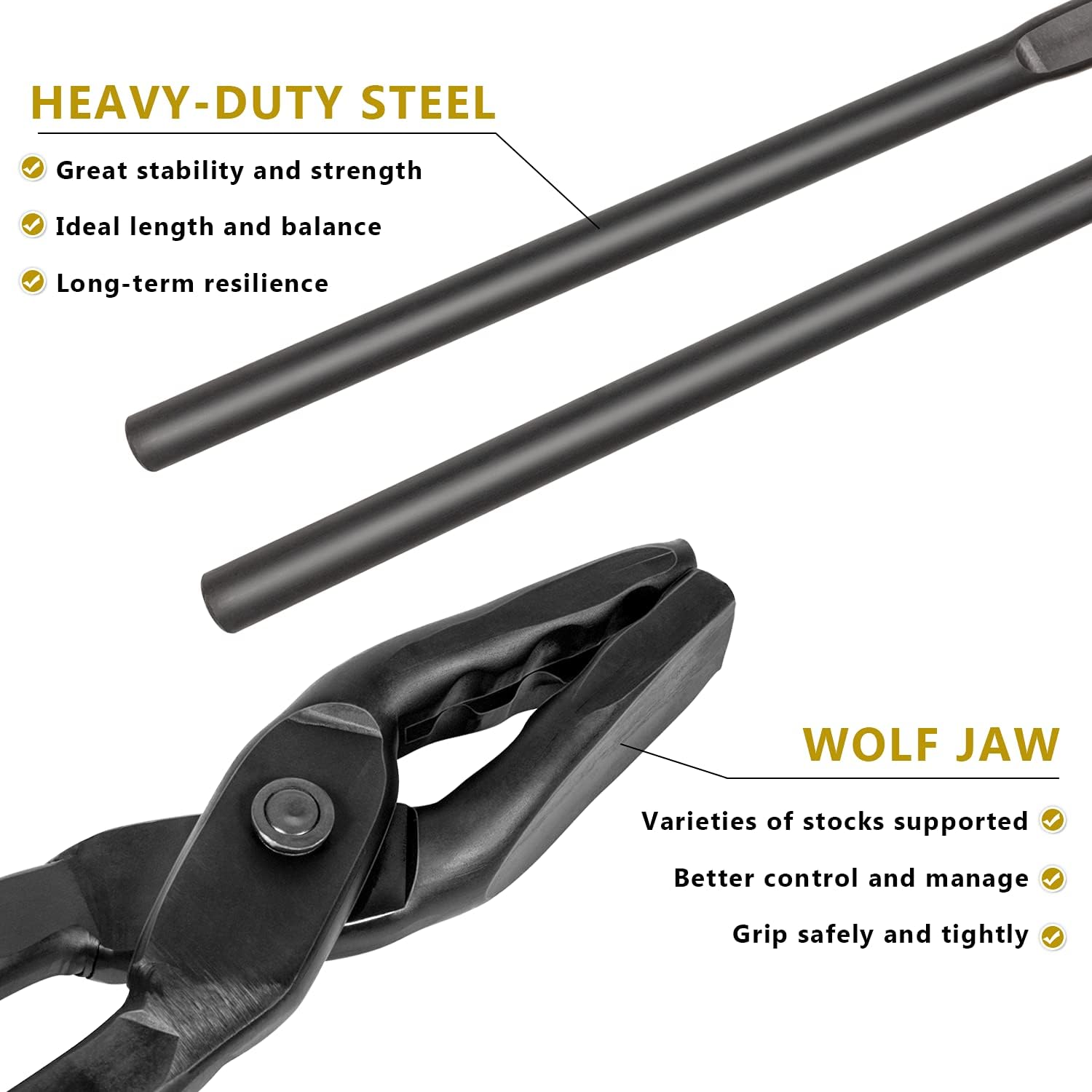 Blacksmith 15” Wolf Jaw Tongs and Hammer Tool Set Essential Tools for Blacksmith Bladesmith Forge Pack of 2