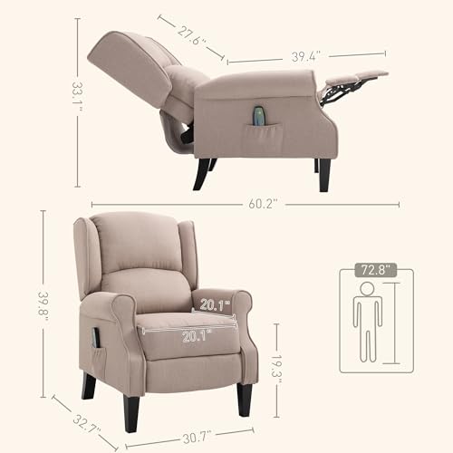 HOMCOM Vibration Massage Recliner Chair for Living Room with Heat, Wingback Single Sofa, Modern Suede Fabric Push Back Reclining Chair with Footrest, Side Pocket, Black