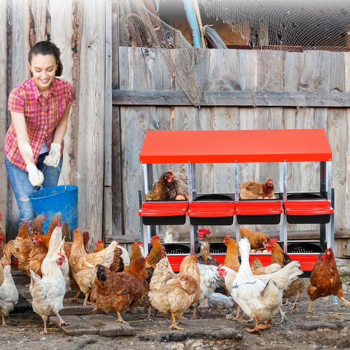 Chicken Nesting Box, 10 Hole 2 Layer Hen Nest Box with Legs, Roll Away Eggs Laying Boxes,Cleanable Pull Out Hen Roosting Boxes