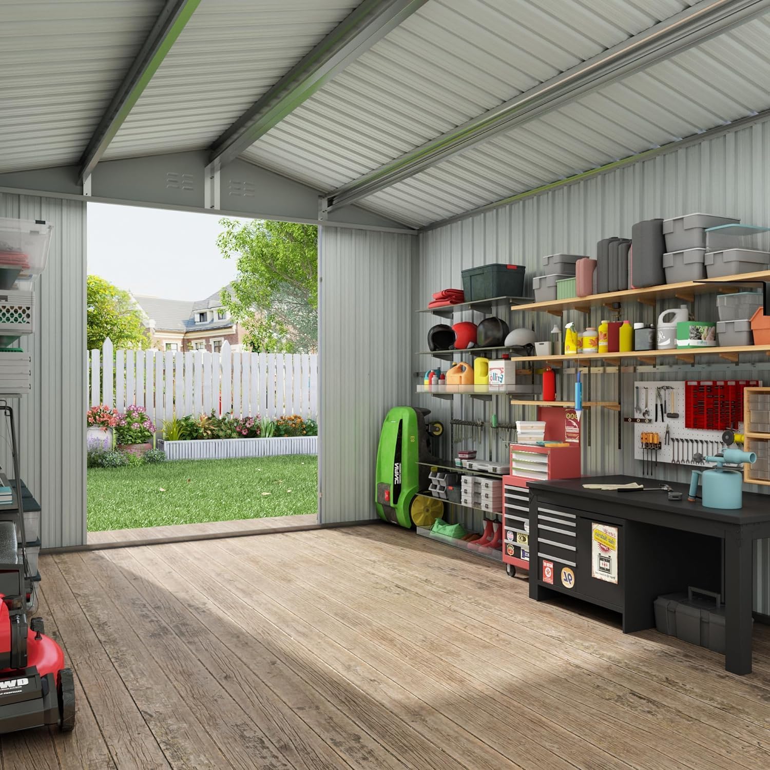 UBGO 12x10 FT Outdoor Storage Shed Clearance, Large Shed House,Metal Garden Shed with Updated Frame Structure Windows and Lockable Doors, Tool Sheds for Backyard Garden Patio Lawn,-Brown