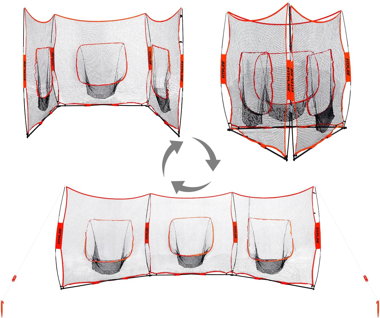 3 in 1 Baseball Softball Practice Net FITPLAY Triple Baseball Training Net 3 Way 7' x 7' Baseball Net for Hitting and Pitching, Batting and Catching, Baseball Backstop Softball Practice Nets