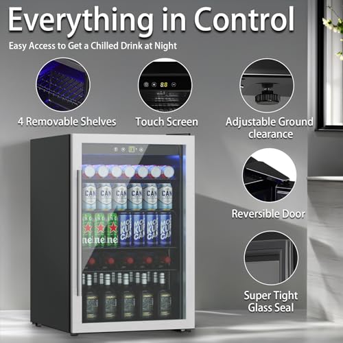 DOGHLY Beverage Refrigerator and Cooler, Mini Fridge with Glass Door, Digital Temperature Display for Soda, Beer or Wine For Office or Bar with Adjustable Removable Shelves