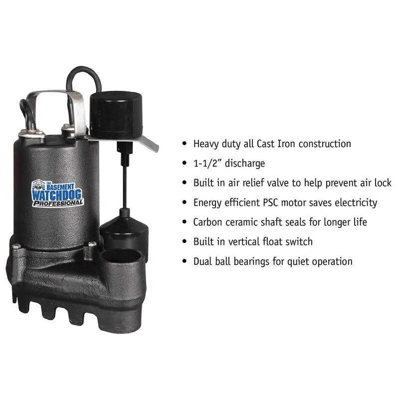 The Basement Watchdog Professional 1/2 HP 4,300 GPH Cast Iron Vertical Float Switch AC Sump Pump - Shop Hardware Tools Online Store