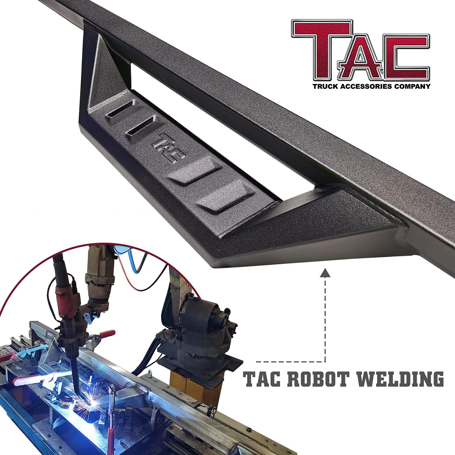 TAC Sidewinder Running Boards Fit 2019-2022 Silverado/Sierra 1500 | 2020-2022 Silverado/Sierra 2500/3500 Double Cab (Exclude 2019 LD and Limited Models) Truck 4” Drop Texture Black Side Bars Armor