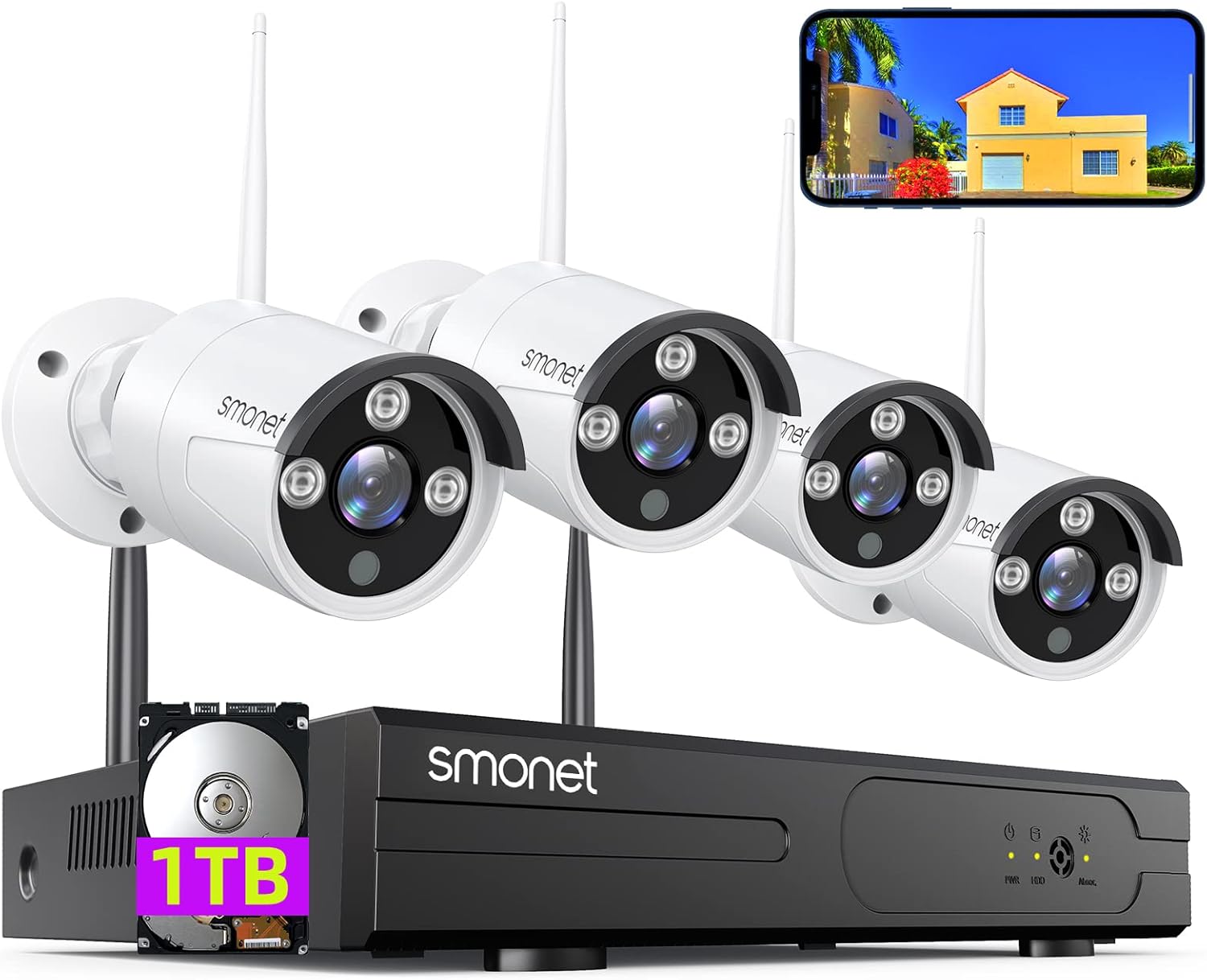 3MP Wireless Security Camera System with AUDIO,SMONET 8 Channel WiFi Home Surveillance NVR Kits,4Pcs 3MP Outdoor Indoor CCTV Cameras,Clearer than 1080P,Night Vision,AI Human Detection,Free App,1TB HDD