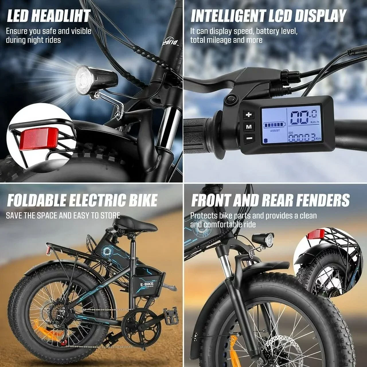 Electric Bike, Foldable 20" x 4.0 Fat Tire Electric Bicycle with 500W Motor, 48V 10.4AH Removable Battery, LCD Display, 5 Woking Modes Ebike for Adults