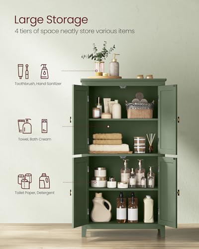 VASAGLE Bathroom Floor Storage Cabinet, Bathroom Storage Unit, Freestanding Cabinet with 4 Doors, Adjustable Shelves, 11.8 x 23.6 x 43.3 Inches, Forest Green UBBC552C01