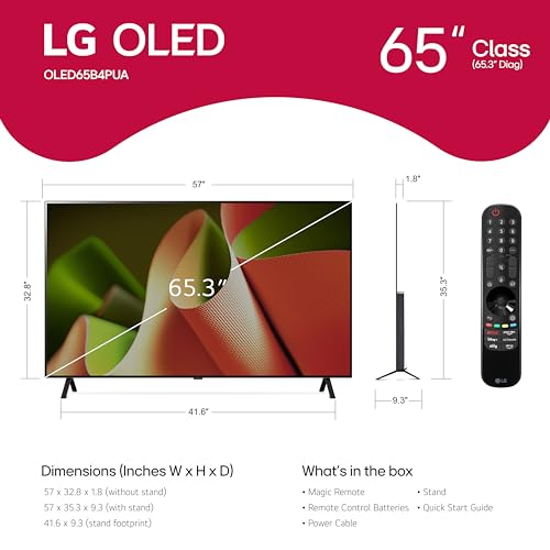 LG 55-Inch Class OLED B4 Series Smart TV 4K Processor Flat Screen with Magic Remote AI-Powered with Alexa Built-in (OLED55B4PUA, 2024)