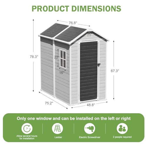 8x6x7 FT Resin Storage Shed, Waterproof Outdoor Storage Shed w/Floor, 2 Windows, Double Lockable Doors & Vents, Tool Shed for Patio Garden, Lawn, Backyard, Dove Grey