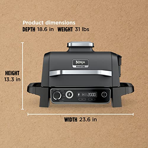 Ninja OG951 Woodfire Pro Connect Premium XL Outdoor Grill & Smoker, Bluetooth, App Enabled, 7-in-1 Master Grill, BBQ Smoker, Outdoor Air Fryer, Woodfire Technology, 2 Built-In Thermometers, Black