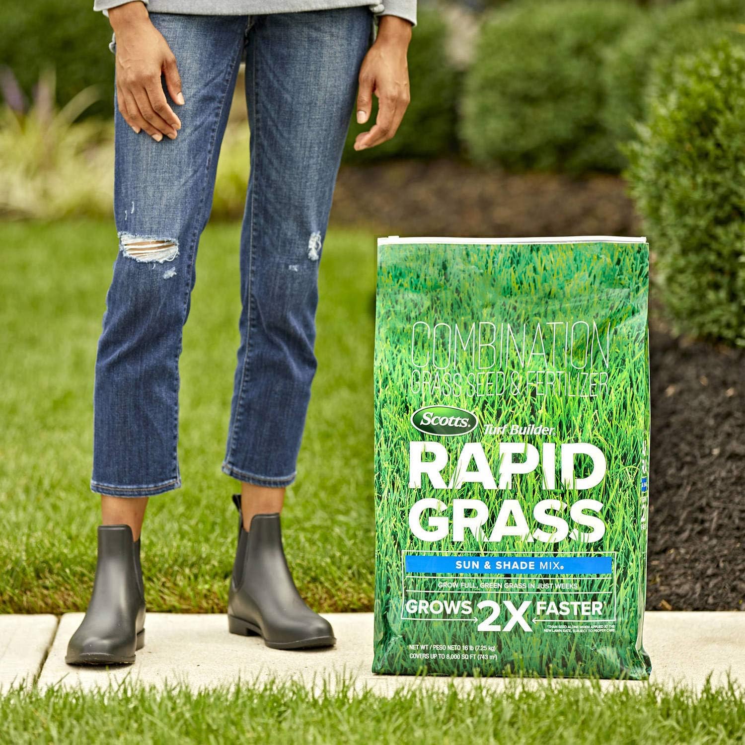 Scotts Turf Builder Rapid Grass Sun & Shade Mix: up to 8,000 sq. ft., Combination Seed & Fertilizer, Grows in Just Weeks, 16 lbs